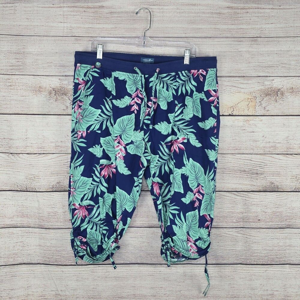 Caribbean Joe Floral Palm Leaf Tropical Print Pull On Capri Pants Size XL Petite